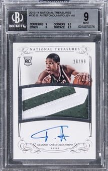 2013/14 "National Treasures" #130 Giannis Antetokounmpo Signed Jersey Rookie Card (#28/99) – BGS MINT 9/BGS 10 